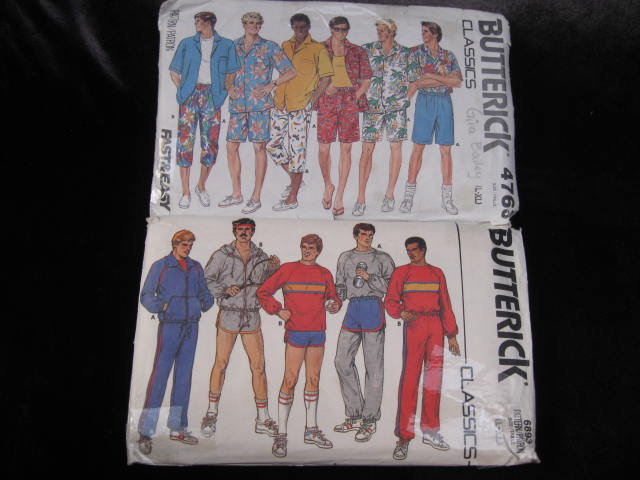 2 Vintage Butterick 4763 & 6893 Men's Summer Shorts Shorts Sportswear Sewing Pattern 1980's