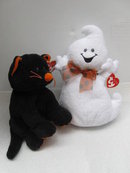 2 Ty Pluffies Pluffie Trickery The Halloween Black Cat & Frighten The Ghost Retired