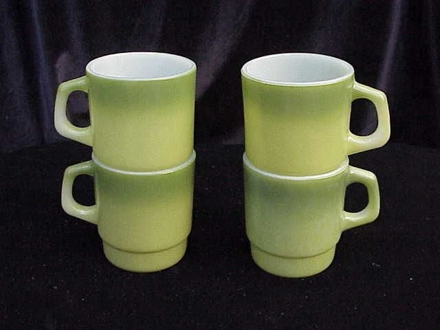 4 Fire King Variegated Green Stacking Mugs