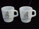 2 Vintage Milk Glass Fountain Hills - Water Fountain Advertising Mugs