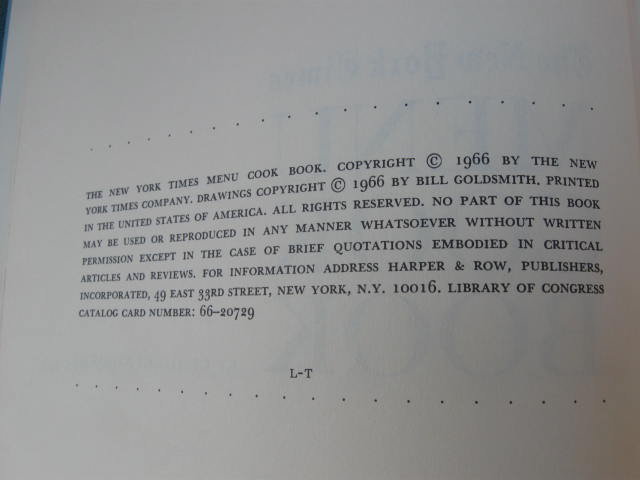 Vintage The New York Times Menu Cook Book 1960's