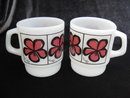 2 Vintage Fire King Violet Flower Floral Mugs