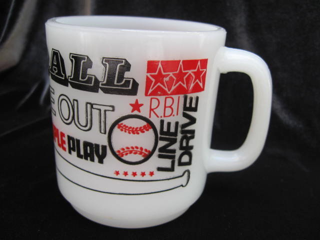 Vintage Baseball Mug Milk Glass With Slogans