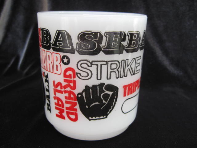 Vintage Baseball Mug Milk Glass With Slogans