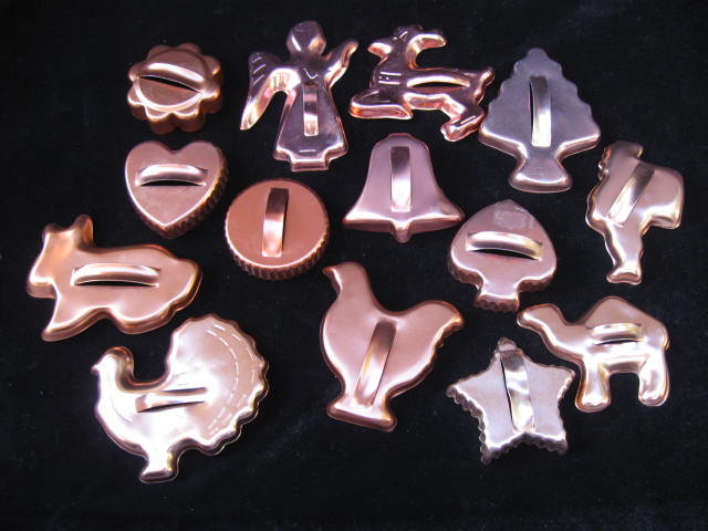 Lot of 14 Vintage Copper Colored Cookie Cutters