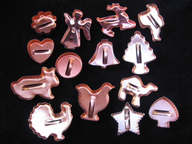 Lot of 14 Vintage Copper Colored Cookie Cutters