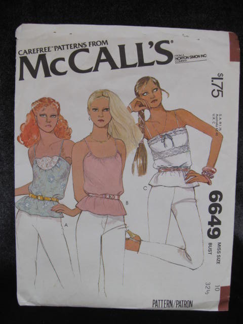 New Vintage McCall's 6649 Summer Pullover Spaghetti Strap Top Sewing Pattern 1970's