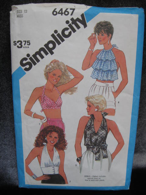 New Vintage Simplicity 6467 Summer Halter Tops 1980's