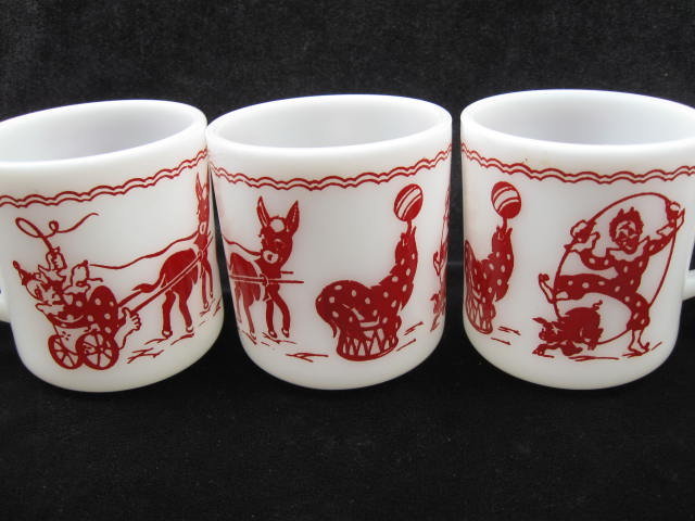 6 Vintage Hazel Atlas Clown Pig Donkey Seal Circus Child's Mugs