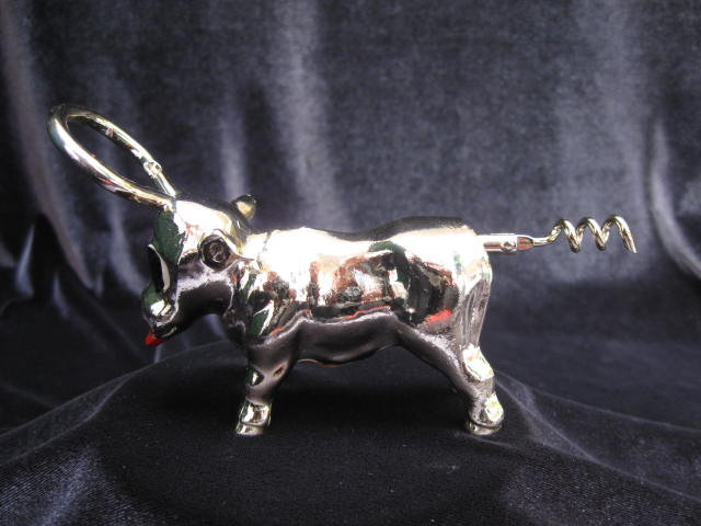 Vintage Gold Tone Bull Bottle Opener & Corkscrew