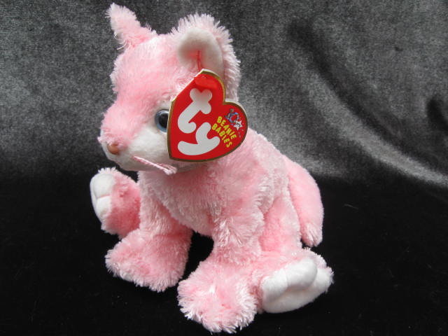 Ty Carnation The Pink & White Kitty Cat Retired Beanie Baby