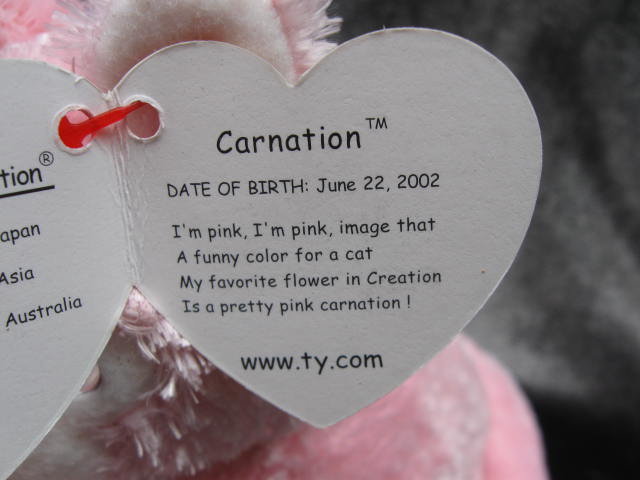 Ty Carnation The Pink & White Kitty Cat Retired Beanie Baby