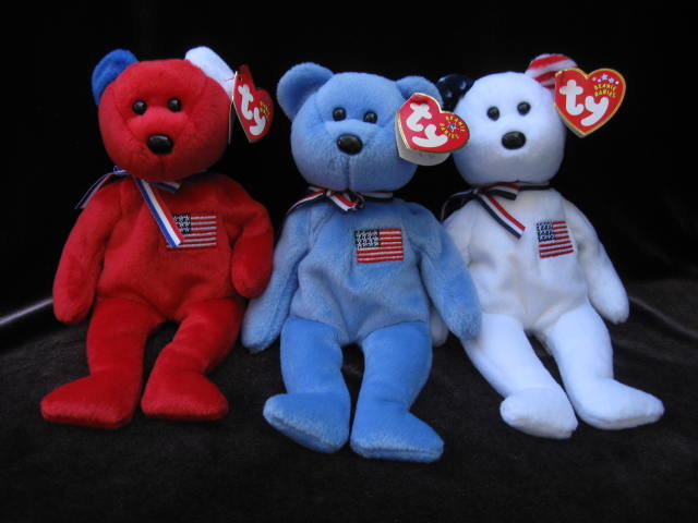 Ty Ret White & Blue America Trio Patriotic Bears Beanie Babies Baby