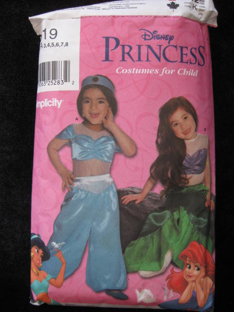 Simplicity 9919 Disney Ariel & Princess Jasmine Halloween Costume Sewing Pattern Child Size 3 4 5 6 7 8