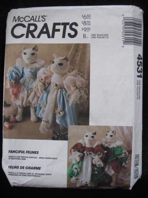 New Vintage McCall's 4531 Fanciful Felines Elizabethian Cat & Wardrobe Sewing Pattern