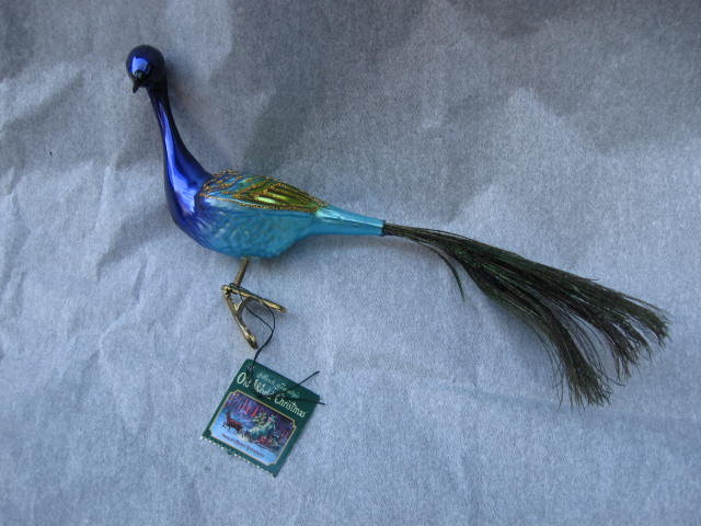 Blue Peacock Glass Old World Christmas Figural Ornament