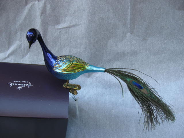 Blue Peacock Glass Old World Christmas Figural Ornament