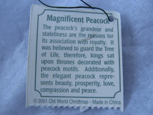 Blue Peacock Glass Old World Christmas Figural Ornament