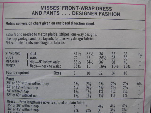 New Vintage Simplicity 7475 Misses' Front Wrap Dress & Pants Sewing Pattern Size 14 1970's