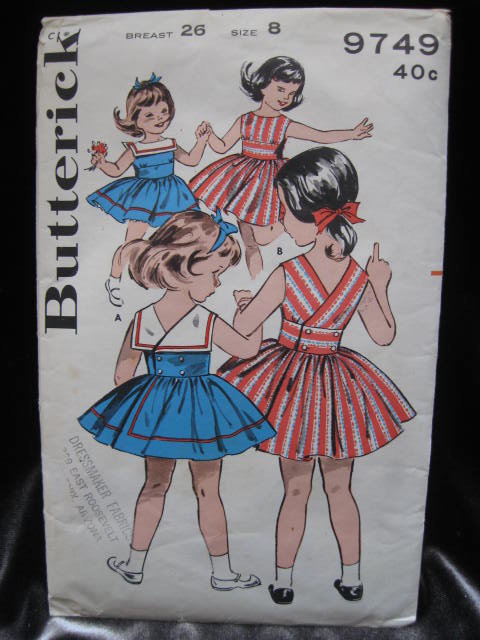 Vintage Butterick 9749 Girl's Sun Dress or Back Wrapped Dress Sewing Pattern Size 8 1950's or 1960's