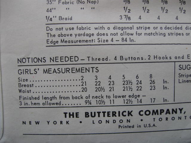 Vintage Butterick 9749 Girl's Sun Dress or Back Wrapped Dress Sewing Pattern Size 8 1950's or 1960's