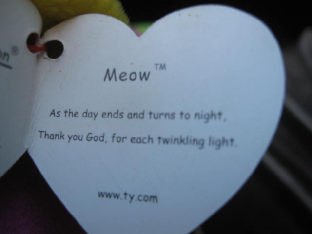 Ty Meow The Purple Multi Colored Kitty Cat Pillow Pal