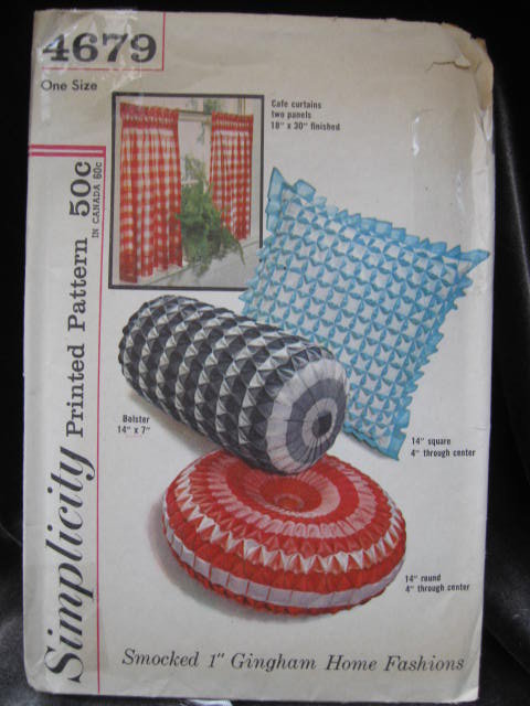 New Vintage Simplicity 4697 Cafe Curtains & Smocked Round Square Bolster Pillows Sewing Pattern 1950's or 1960's