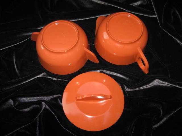 Vintage Orange Melmac Melamine Sugar With Lid & Creamer Set