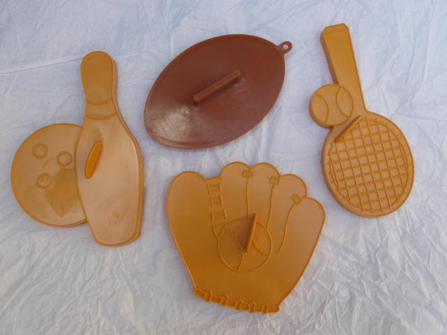 4 Hallmark & Wilton Sports Baseball Glove , Football, Tennis & Bowling Cookie Cutters