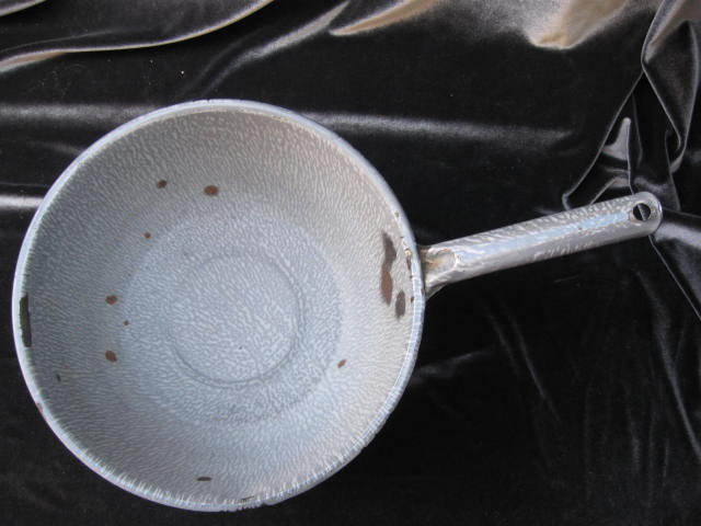 Large Vintage Graniteware Enamelware Gray Pan