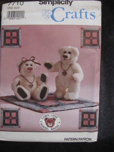 New Simplicity Crafts 7710 Small Collector Teddy Bear & Mini Bear Claw Quilt Sewing Pattern