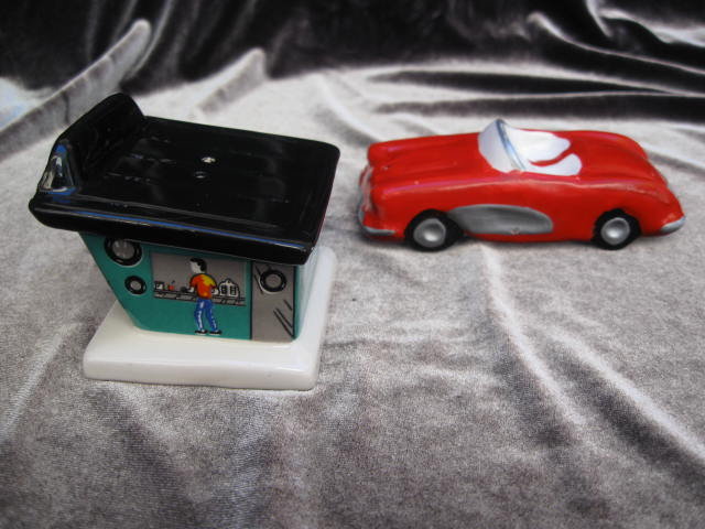 Hot Dogs Drive In & Roadster Convertible Five & Dime Salt & Pepper Shakers
