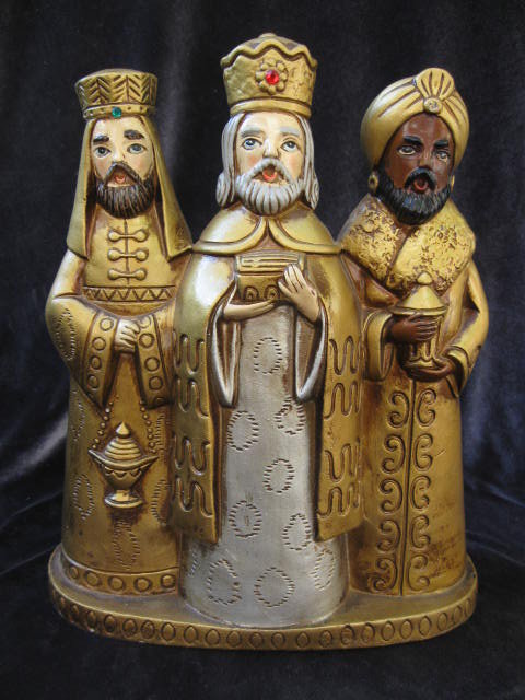 Vintage 3 Wise Men Paper Mache Christmas Decoration Tabletop Display