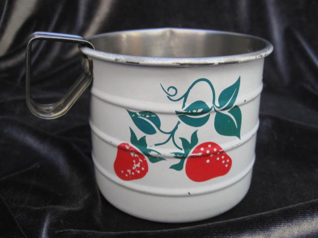 Vintage Strawberry Enamelware Measuring Cup