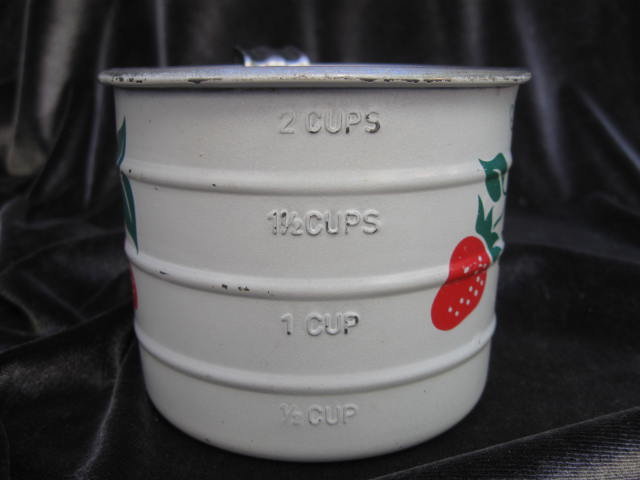 Vintage Strawberry Enamelware Measuring Cup