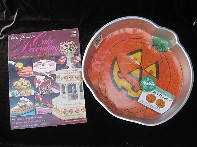 The Wilton Yearbook Of Cake Decorating 1977 & Jack O Lantern Cake Pan
