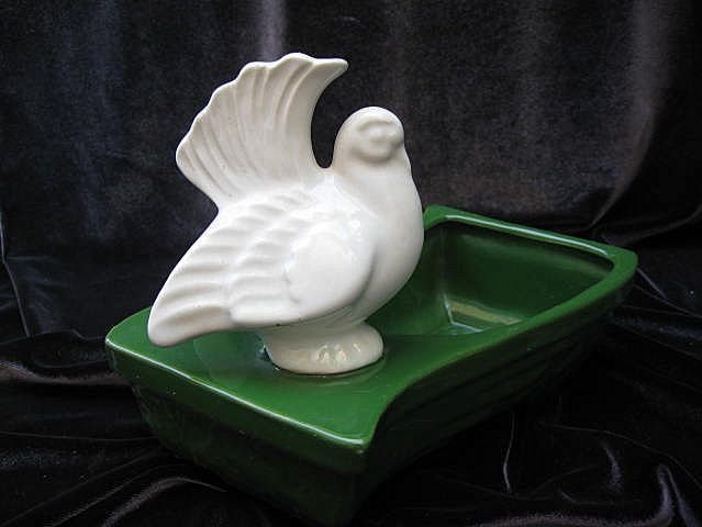 Vintage Green & White Peace Dove Planter