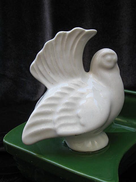 Vintage Green & White Peace Dove Planter