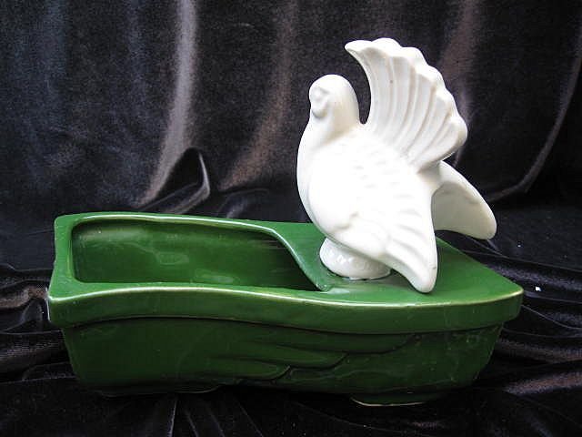 Vintage Green & White Peace Dove Planter