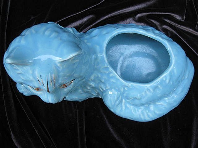 Vintage Turquoise Blue & Gold Cat Planter