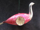 Large Indent Pink Glass Bird With Spun Tail Christmas Ornament