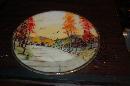 FIRE KING GLASS PLATE WITH ARTIST SIGNED HAND PAINTED COUNTRY ROAD SCENIC
