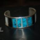 VINTAGE STERLING SILVER CUFF BRACELET WITH TURQOISE & GEMSTONES