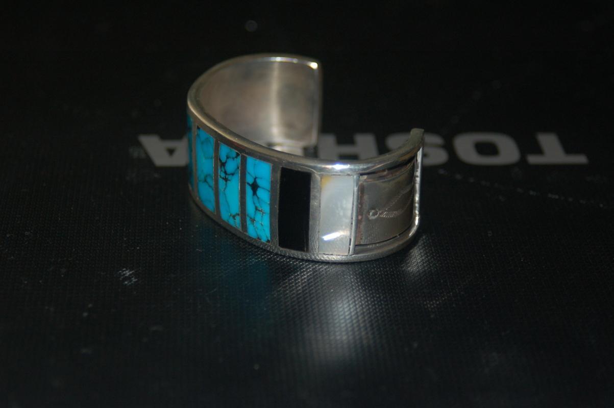 VINTAGE STERLING SILVER CUFF BRACELET WITH TURQOISE & GEMSTONES