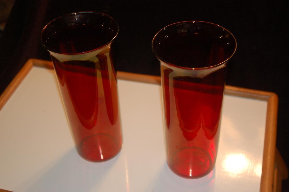 PAIR OF RUBY RED GLASS VASES