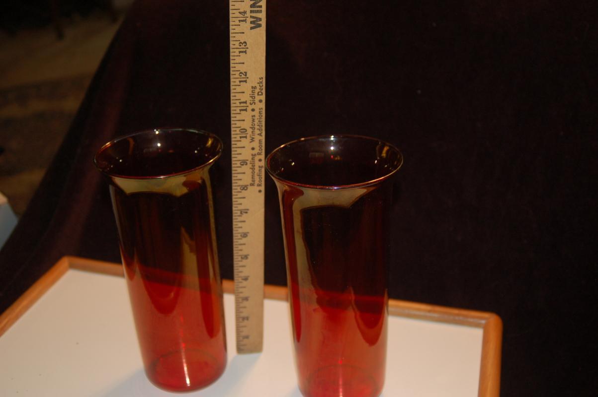PAIR OF RUBY RED GLASS VASES