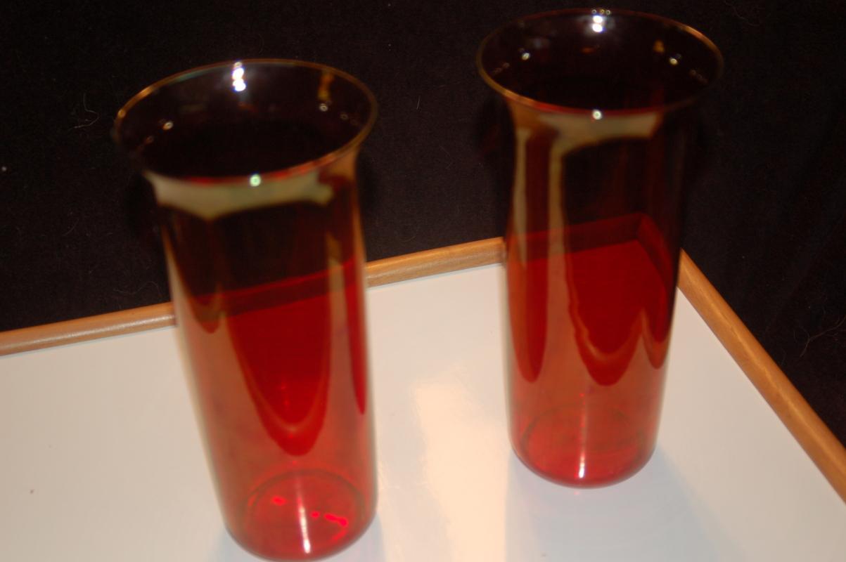 PAIR OF RUBY RED GLASS VASES