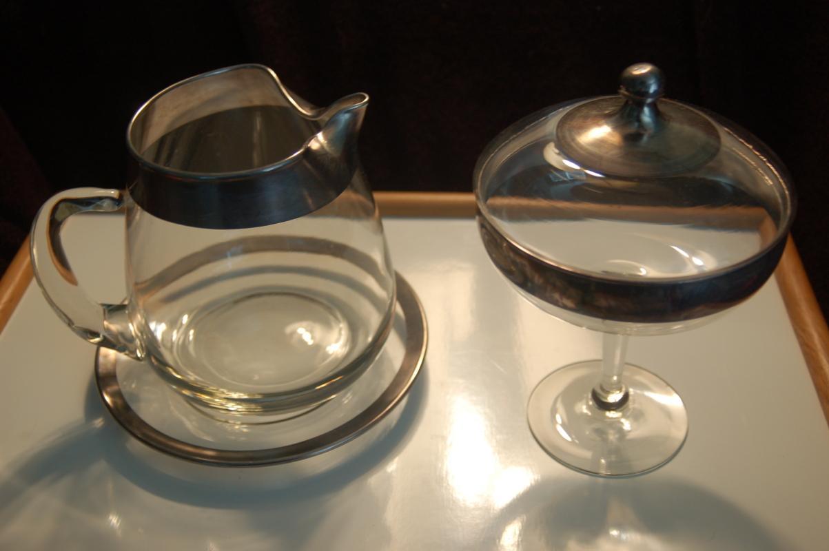 BEAUTIFUL VINTAGE SILVER TRIM SERVING SET