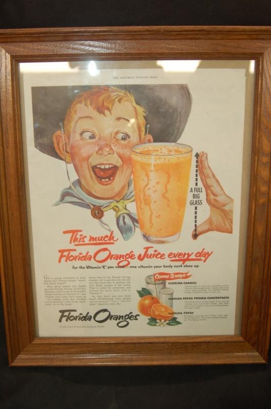 VINTAGE ORANGE ADVERTISING PIECE FRAMED!