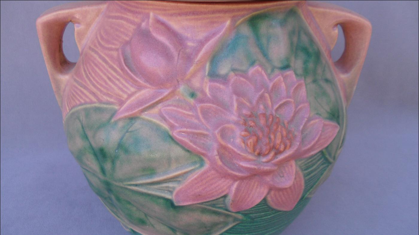Pink Water Lily Roseville 1-8 Cookie Jar - 1940s